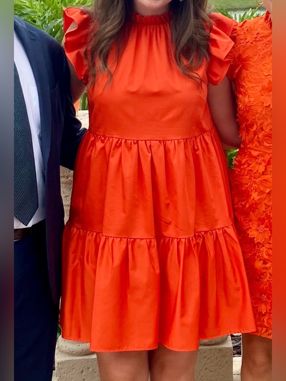 ANTONIO MELANI Bright Orange Tiered Ruffle Sleeve Mini Dress